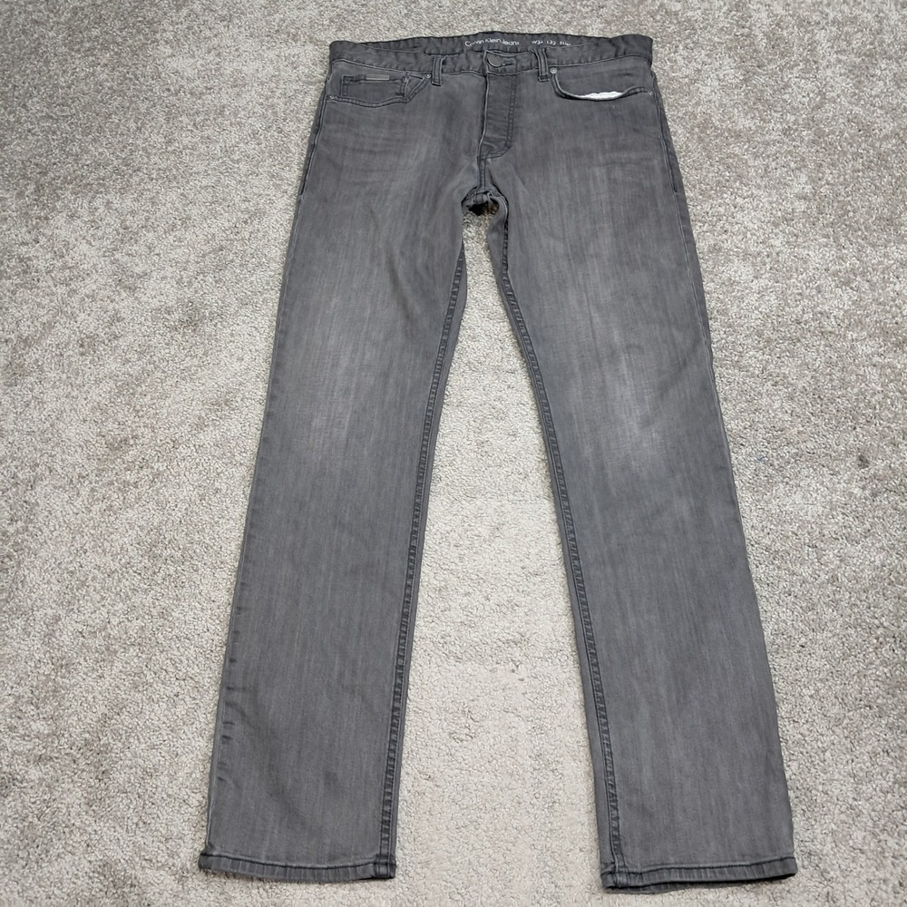 Calvin Klein Jeans Mens Gray Slim Fit Button Fly Denim Pants W34 L32 7991